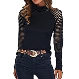 Damen Sexy Schulterfreie Bluse Langarmshirts Schulterfrei Oberteile Glitzer Langarmshirt Casual Mode Langarm Shirt Tops Tunika Heißes Bohren Pullover fünfzackigen Shirts B18 - Black Large