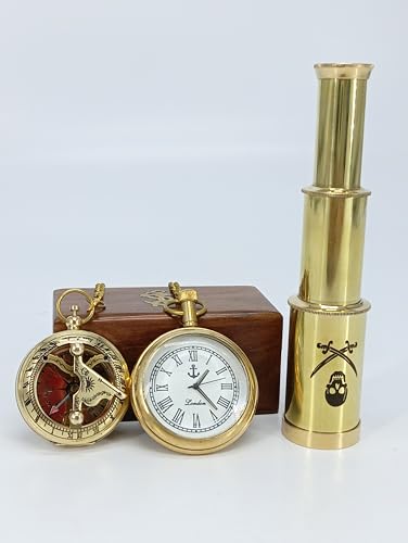 Zantiqe-Brass-Antique-Pocket-Watch-Compass-and-Telescope-Set-of-3