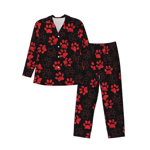 Animal Dog Paws Pajamas Set Men Long Sleeve Pyjamas Sets Button Down Nightwear lounge Shirts Pants Sleep Top Bottoms