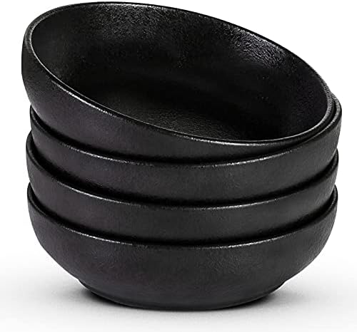 Lareina Pasta Bowls, Ceramic Salad Bowl, Large Serving Bowls, Wide and Shallow, Microwave and Dishwasher Safe, Chip and Scratch Resistant, 35 Ounce - Set of 4 (Cast Iron Black)