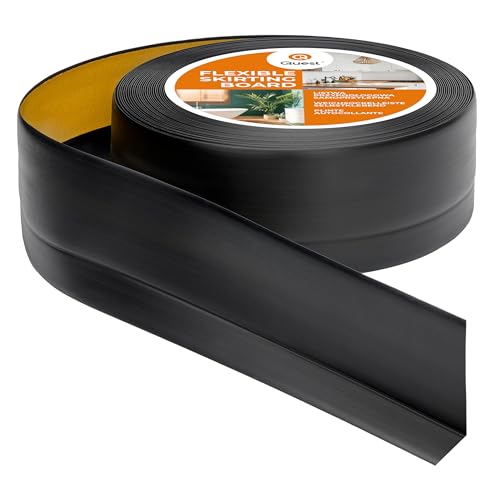 Quest Rodapiés Flexible Autoadhesivo - 50 mm x 20 mm - Rodapié de PVC, moldura flexible, listón doblable para cocina, baño, pared y suelo – decorativo (Negro, 5m)
