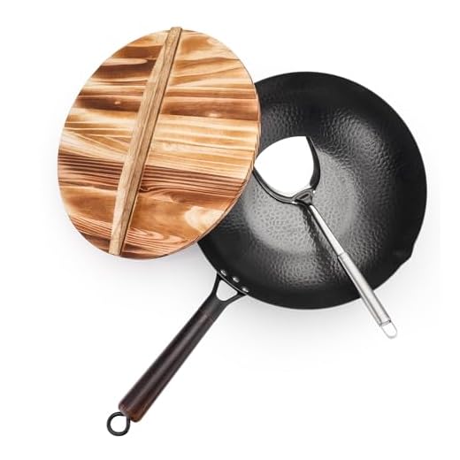 Kordisen Carbon Steel Wok Pan with Lid, 12.6inch Flat Bottom Wok, Woks & Stir Fry Pans for Induction, Electric, Gas Stoves, No Chemical Coated Chinese Wok