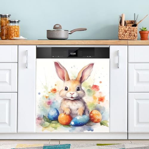 Cubiertas magnéticas para lavavajillas, huevos de conejo de Pascua en acuarela, decoración de cocina, cubierta magnética para nevera, 58 x 66 cm