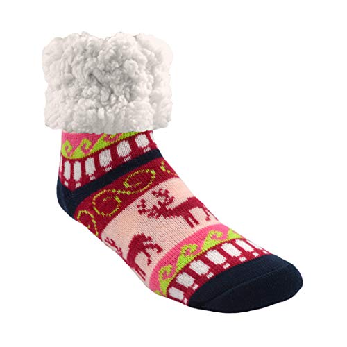 Image of Pudus Cozy Winter Slipper Socks Women & Men w Non-Slip Grippers Faux Fur Sherpa