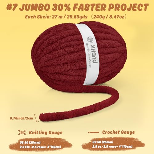 Image of Inhand Dark Red Chunky Chenille Yarn for Hand Knitting,Thick Bulky Mom Blanket Yarn for Crocheting,Soft Fluffy Yarn for Mother's Day Gifts and Crafts for Women /Grandma,18 Pack (29.5Yds /8.4oz Each)