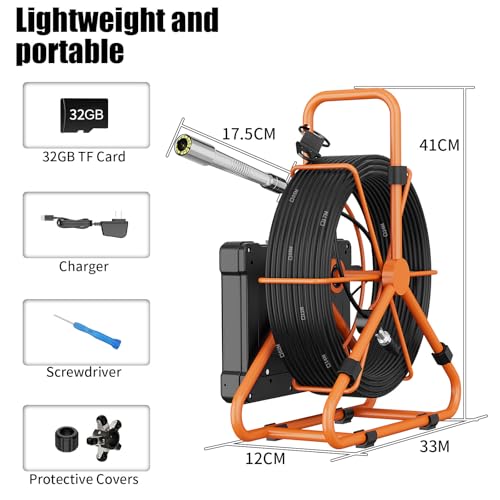 Sewer Camera 100FT/30M Borescopes Plumbing Pipe Inspection Camera DVR & Audio Recorder 23mm with 32GB Card 7" IPS Screen 12 LEDs HD 1000TVL Endoscope by ESANHAO - Image 6