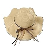 yeuyyben cappello da spiaggia da donna per primavera ed estate, cappello di paglia con fiocco, cappello alla moda per le vacanze, beige, 6 7/8 / 7 1/8