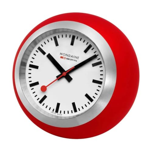 Image of Mondaine Globe 60mm Swiss Quartz Table Clock White Dial Red Silicone Case Official Swiss Railways A660.30335.16SBP