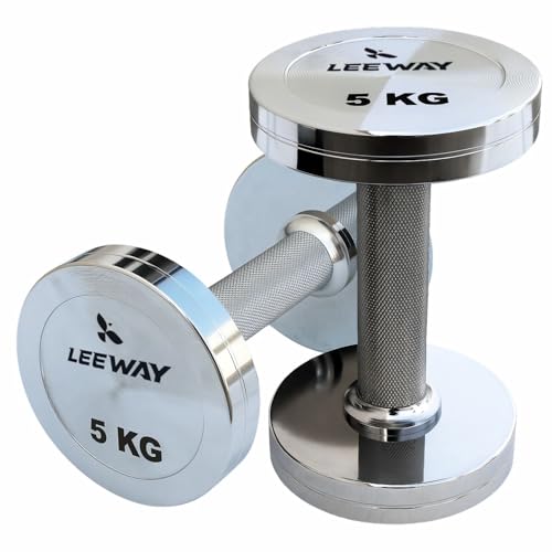 Image of Leeway Steel Dumbbell Set 5 Kg x 2 | Chrome Dumbbells for Home Gym | Rust-Resistant Non-Slip Grip | Strength Training Metal Dumbbell Set | Iron Dumbell | Round Dumble | (5kg X 2 = 10kg Chrome)