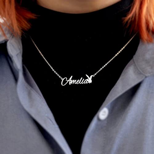 DayOfShe Easter Gifts Personalized Bunny Name Necklace 18K Gold Plated Custom Necklaces for Easter Basket Stuffers2