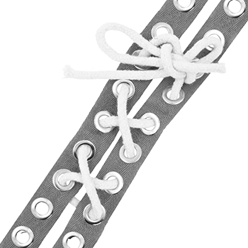 Mandala Crafts Gray Grommets Trim Eyelet Tape for Clothing Corset - 3 Yds 6mm Silver Stainless Steel Grommet Tape for Sewing - Eyelets Trim by The Yard Cotton Twill Ribbon Strips for Curtains