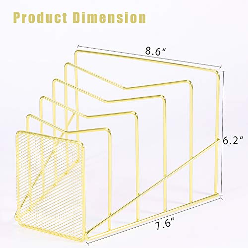 Z Plinrise Incline File Sorter, Wire Magazine Holder Rack For Mails, Folders And Books, Desk Paper Storage Organizer For Home And Office, 5 Sections, Gold #TOP4