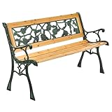 Juskys Banc de Jardin   Banc en Bois 2 Places avec accoudoirs & Dossier   Banc résistant aux intempéries 122x54x73 cm   éléments latéraux en Fonte  Naturel, Modèle Venezia