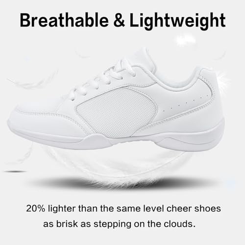 Image of Cheer Shoes for Youth Girls White Cheerleading Athletic Dance Shoes Tennis Sneakers for Competition Sport Training