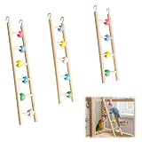 3 Stück Vogelkletterleiter aus Naturholz mit bunten Perlen, Vogelkäfig Leiter mit Edelstahlhaken für Wellensittich, Nymphensittich, Lovebird und kleine Papageien, Klettern, Spielen und Käfigdeko