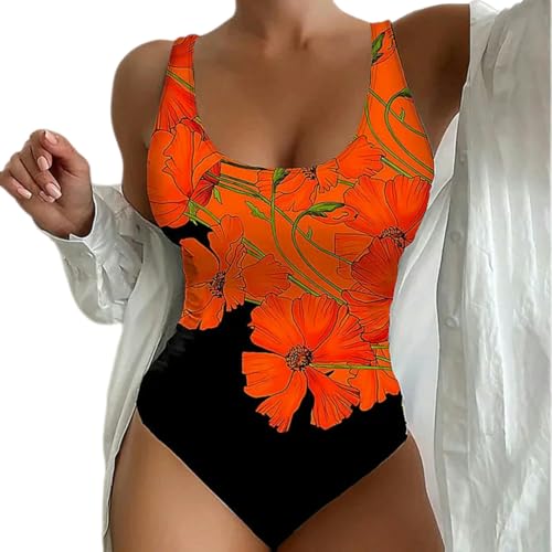 Fryloo bañador Traje De Baño Una Pieza con Estampado Verano para Mujer - Sexy Push Up Cerrado Vacaciones En La Playa, Piscina Y Natación-a24083001a-5xl