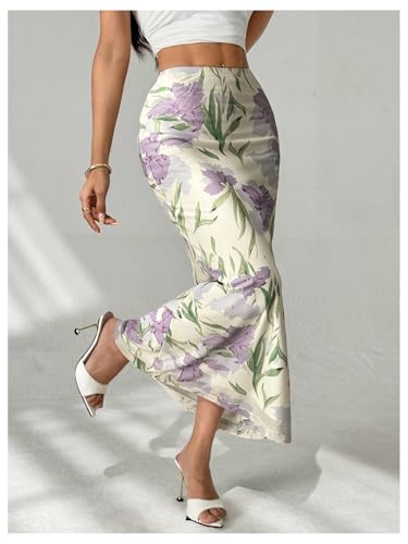 WDIRARA Women's Floral Fishtail Skirt High Waisted Bodycon Long Skirts4
