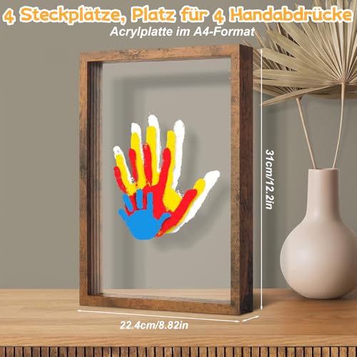Miniatura 2 de Senlinlin Set Huellas Familia, Marco De Madera Grande 31 X 22,4 Cm, Kit Huellas De Manos Y Pies Bebé, Pinturas No Tóxicas, Regalo Para Recién Nacidos
