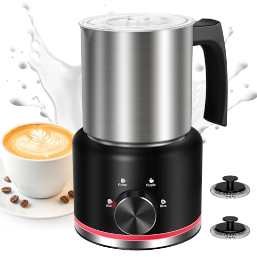 ByNaRIX Milk Frother, 17 OZ Milk Frother and Steamer, 4-IN-1 Electric Milk Frother Dishwasher Safe, Stainless Steel Milk Frother for Coffee, Hot and Cold Foam Maker for Latte Chocolate, Black