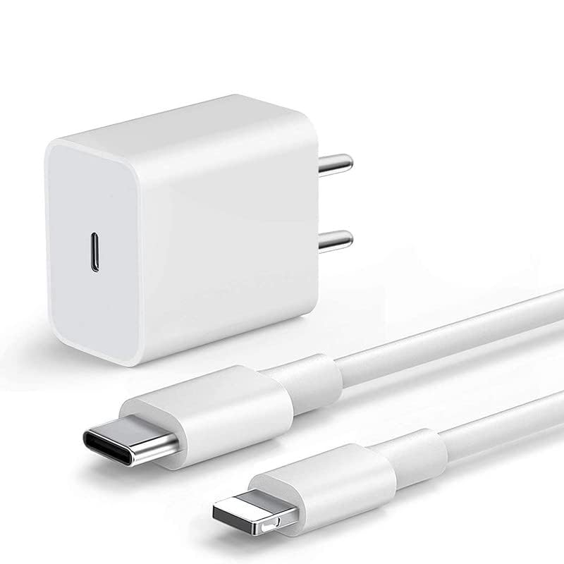 Image of 20W PD Type C Fast Charger with Type C-L 1 Mtr Cable Compatible for iPhone 14 I 14 Pro I iPhone 12 I 12 Pro I 12 Mini 12 Pro Max - White