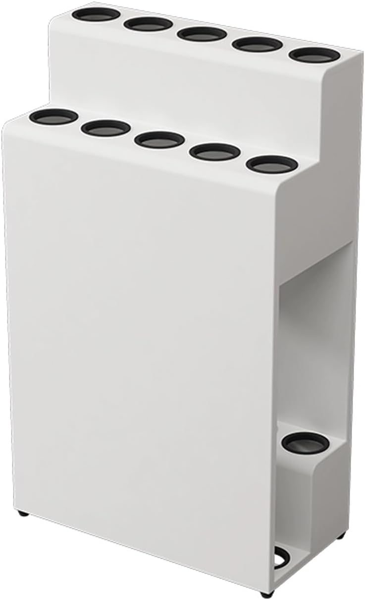 Adjustable Free Standing Pool Cue Rack - Metal Floor Stand Holds 10 Pool Sticks with Foot Pads - Ideal for Billiard Room, Club, Bar - White Finish