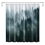 Ohok Badezimmer Duschvorhang 180 x 180 cm, wasserdichte Weihnachten Duschvorhänge mit 12 Haken, Baddekoration Badvorhang Langlebiger Polyester Badvorhang (Nebliger Wald)
