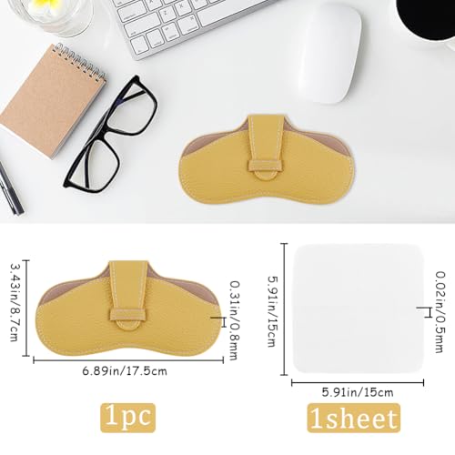 Image of CREATCABIN Leather Sunglasses Case Slim Glasses Case Portable Bag Pouch Lightweight Travel Eyeglasses Holder Cover Pouch with Soft Cleaning Cloth for Women Men Holiday Vacation 6.9x3.4 Inch Yellow