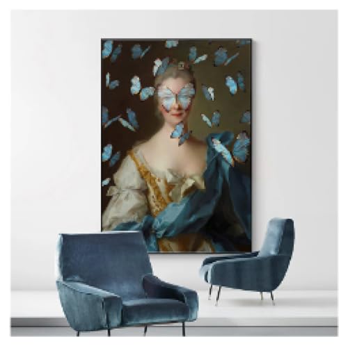 Tableau maximaliste rococo baroque YAJNILUCK toile portrait vintage excentrique cadre 80x100 cm