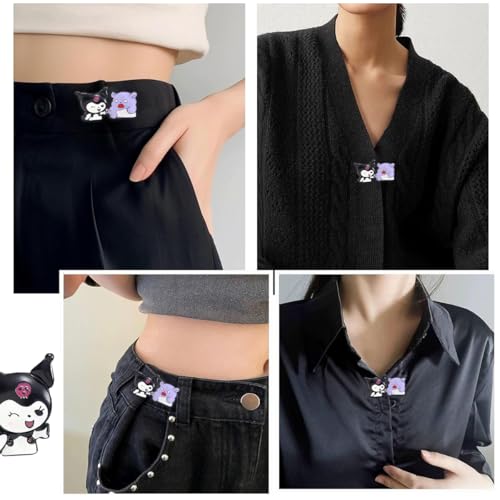 Image of SANNIDHI 2 Pairs Jeans Tightening Clip, Kuromi Pants Clips Jeans Adjustable Button Pins, Adjustable Waist Buckle for Women Girls, Jeans Hooks for Waist Fit Loose Jeans Adjuster for Trousers, Skirts