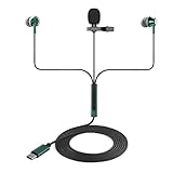 okcsc USB C Wired Headphones with Lavalier Microphone,A30 Type-C Professional Clip-On Lapel Microphone Earphones for Recording YouTube/Interview/Video Conference/Podcast/LIVE/Vlogging Green