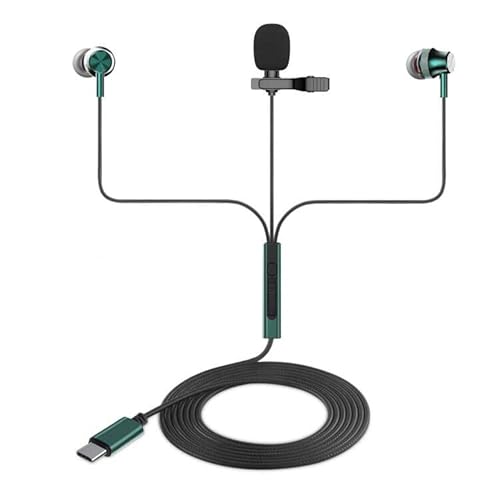 okcsc USB C Wired Headphones with Lavalier Microphone,A30 Type-C Professional Clip-On Lapel Microphone Earphones for Recording YouTube/Interview/Video Conference/Podcast/LIVE/Vlogging Green