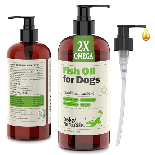 Deley Naturals Dog Fish Oil Icelandic 2X Omega - Dog Itching Skin Relief with Omega 3 6 9 for Allergies, Coat & Heart - Omega 3 Fish Oil for Dogs Skin Irritation - 16oz...