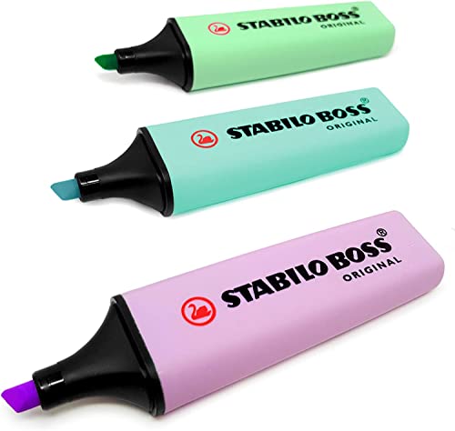 STABILO Highlighter BOSS ORIGINAL - Pack of 3 - Hint of Mint, Touch of Turquoise, Lilac Haze