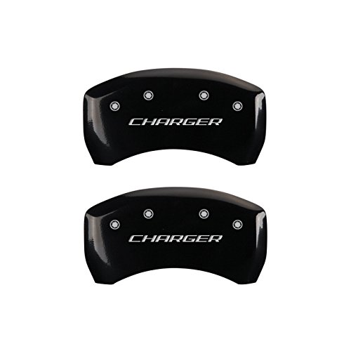 Image of MGP Caliper Covers - Brake Caliper Covers for 2011-2023 Dodge Challenger & 2011-2023 Dodge Charger (Requires Dual Piston Front Caliper) Front and Rear Set (Black, Charger)