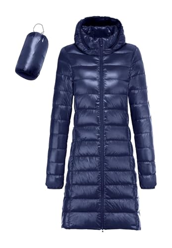 SIYAN Chaqueta De Plumón Ligera For Mujer, Abrigo Largo Y Ligero, Chaqueta De Plumón Ultraligera, Abrigo De Plumón For Mujer, Chaqueta De Entretiempo, Chaqueta Larga Y Ligera(Navy blue,3XL)