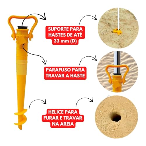 Âncora Guarda Sol Suporte Areia Praia 40cm Fixação Base (Amarelo)