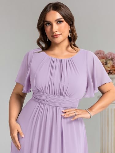 Image of Ever-Pretty Plus Elegant Formal Dresses for Curvy Women Round Neck Short Sleeves Chiffon Bridesmaid Mother of The Bride Dress