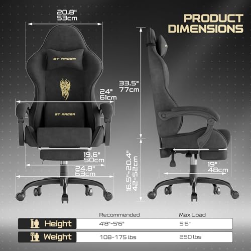 Image of Comfortable Video Gamer Chairwith Footrest, Ergonomic Velvet Fabric Gaming Chair for Adult, Reclining Desk Game Office Computer Chairs with Massage Lumbar Cushion,Headrest