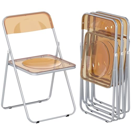 HOMCOM Lot de 4 chaises Pliantes en Acrylique et Acier, chaises Pliantes intérieures Portables pour Maison, Bureau, Salle à Manger, 47 x 48 x 75 cm, Oranges