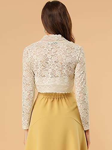 كارديجان حريمي قصير أنيق من أليغرا كيه، مزخرف بالدانتيل الشفاف بتصميم زهور، باللون الكاكي، مقاس Medium