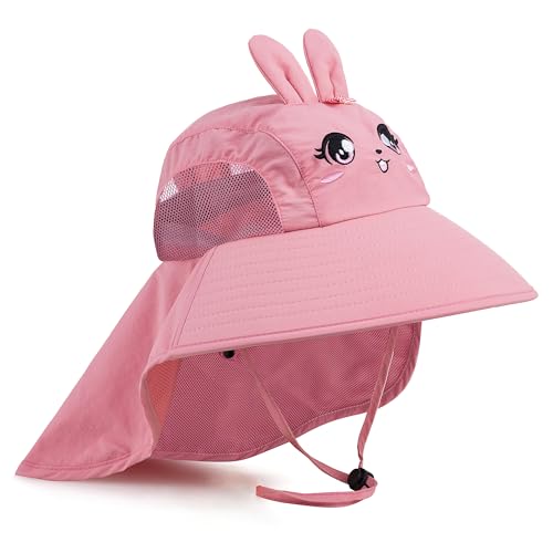 Image of Kids Sun Hat UPF 50+ Boy Girl Protection Hat Wide Brim Beach Hats with Mesh and Adjustable Chin Strap