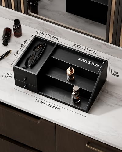 Miniatura 5 de Procase Organizador De Colonia De Madera Con 3 Niveles Y Cajones,Estante De Exhibición De Perfumes, Soporte De Escritorio Para Fragancias Y Cosméticos, Diseño Elevado Y Barras Protectores Negro