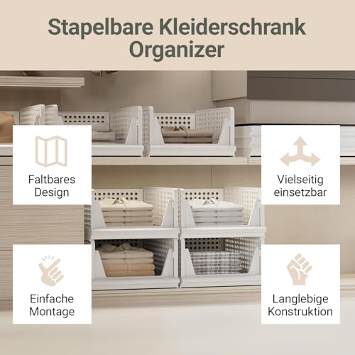 Ally Maison® Schrank Organizer 3er Set (Faltbar & Stapelbar) – Kleiderschrank Organizer Boxen, platzsparende Aufbewahrungsbox aus Kunststoff – für Schrank, Bad, Küche & Büro geeignet – weiss
