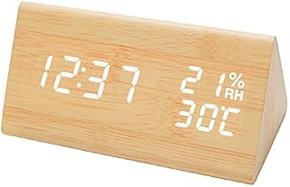 VABOO Wooden Digital Alarm Clocks,LED Wood Digital Alarm Table Clock, 12 / 24Hours, Date, Temperature,Voice & Touch Activated Multi-Function LED Clock Bedside Alarm Clock for Bedrooms Office Bedside