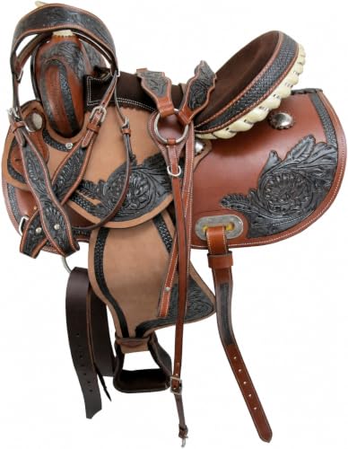 Fiorwyn Western Horse Saddle Set, Genuine Leather Barrel Racing Saddle with Headstall, Breast Collar & Reins, 4-Piece Horse Tack Package for Trail Riding, Brown, Seat Size 15 Inch