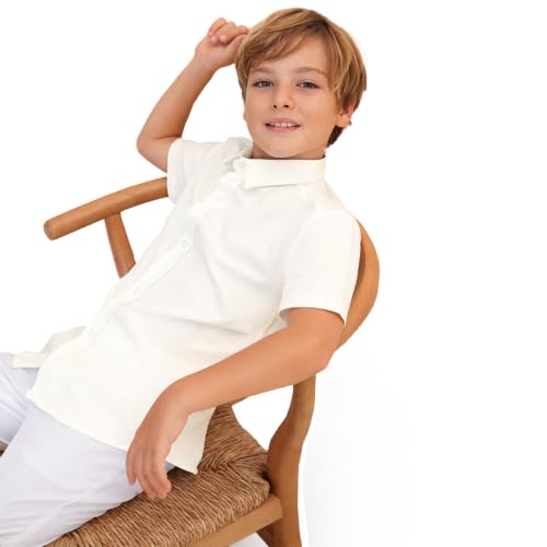 Image of Lilax Boys Classic Short Sleeve Button Down Casual Solid Dress Shirt