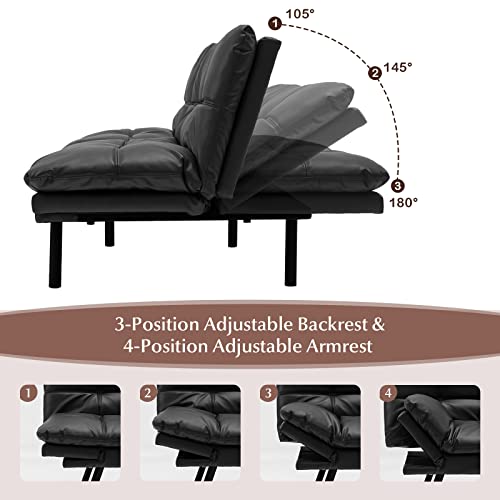 Goflame Convertible Sofa Bed, Memory Foam Futon Sofa Bed With Adjustable Backrest & Armrests, 6 Metal Legs, Upholstered Folding Couch Sleeper For Small Apartment, Living Room, Bedroom, Office (Black) #TOP4