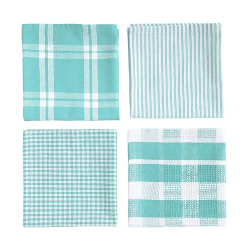Image of LANE LINEN 100% Cotton Kitchen Dish Cloths, Ultra Soft Absorbent Quick Drying Dish Towels, Multiweave Wash Cloths Dish Towel Sets, 12x12 Inches, 12 Pack - Aqua