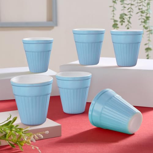 Image of Larah by BOROSIL 200ml 6pc Powder Blue Tea /Coffee Opalware Kulhad Set | Microwave & Dishwasher Safe | Bone-Ash Free | Crockery Set Ideal for Daily Use & Gifting | Multicolor (Blue)