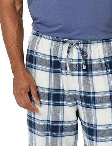 Amazon Essentials Men's Breathable Flannel Pajama Pant, Relaxed Fit, Drawstring, Cotton, Grey White Plaid, X-Large